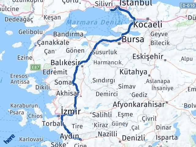 Aydın Küçükçekmece İstanbul Arası Kaç Km - Yol Haritası