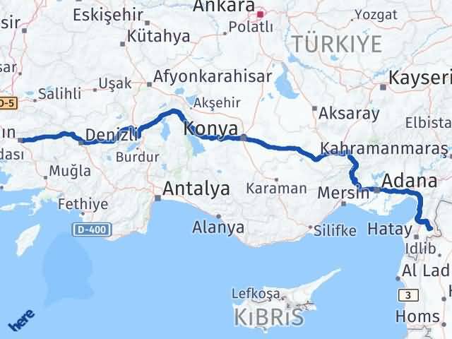 Aydın Kumlu Hatay Arası Kaç Km - Yol Haritası
