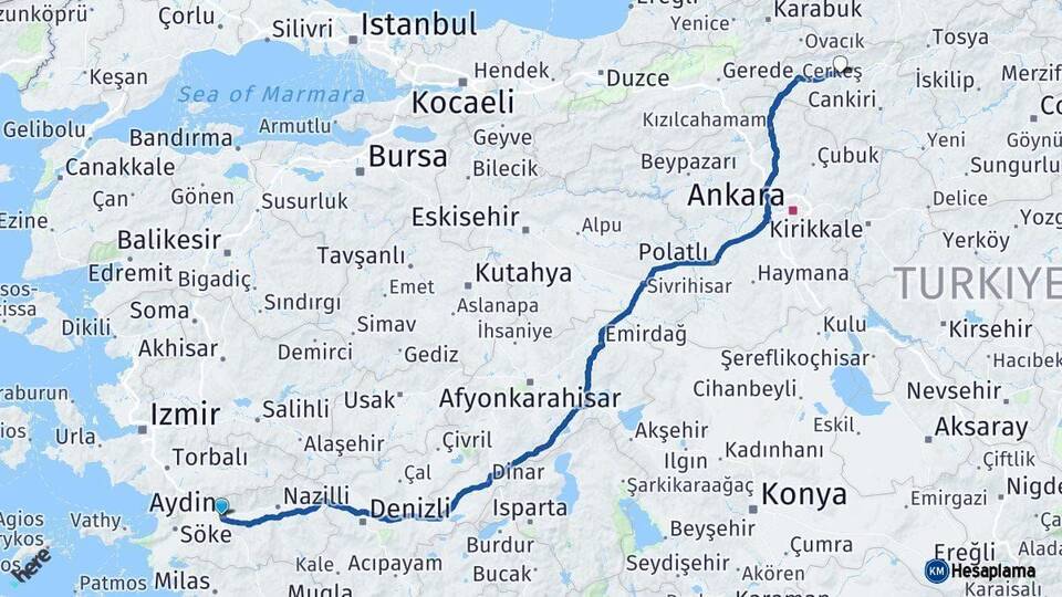 Aydın Kurşunlu Çankırı Arası Kaç Km - Yol Haritası