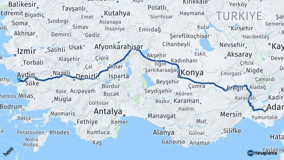 Aydın Kuşadası Adana Arası Kaç Km - Yol Haritası