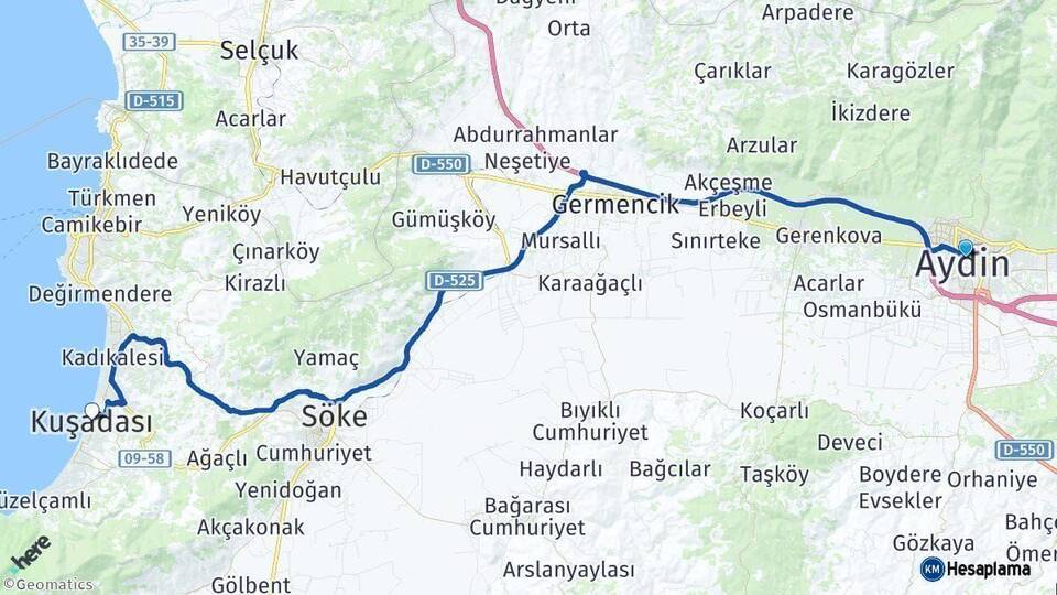 Aydın Kuşadası Arası Kaç Km - Yol Haritası