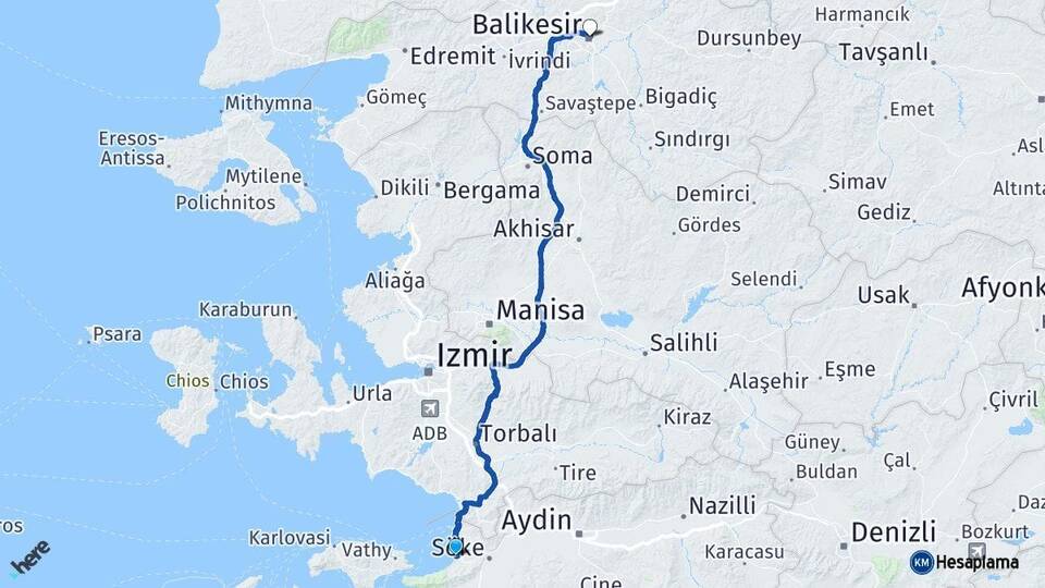 Aydın Kuşadası Balıkesir Arası Kaç Km - Yol Haritası
