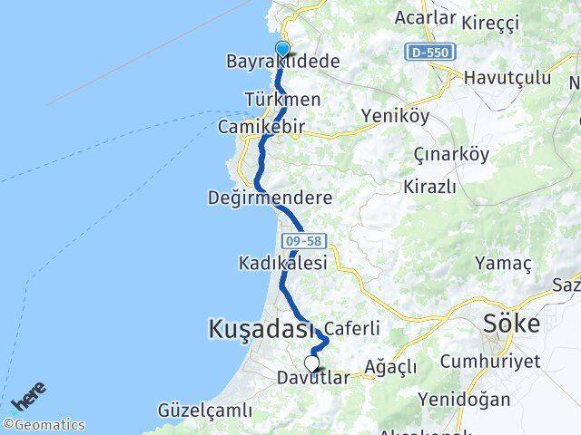 Bayraklıdede Davutlar Arası Kaç Km - Yol Tarifi