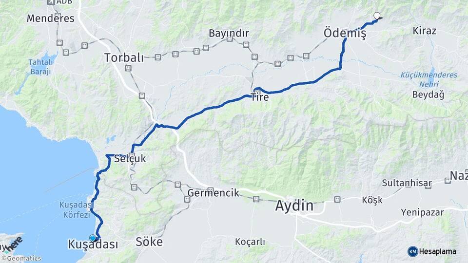 Aydın Kuşadası Birgi Ödemiş İzmir Arası Kaç Km - Yol Haritası