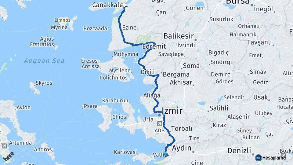 Aydın Kuşadası Çanakkale Arası Kaç Km - Yol Haritası