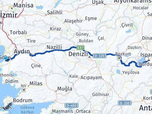 Aydın Kuşadası Davutlar Burdur Arası Kaç Km - Yol Haritası