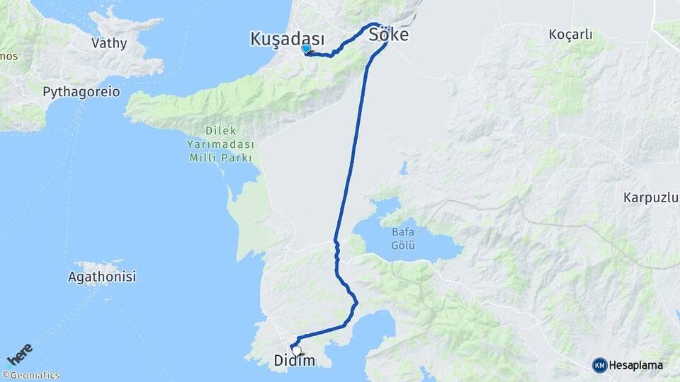 Aydın Kuşadası Davutlar Didim Arası Kaç Km - Yol Haritası