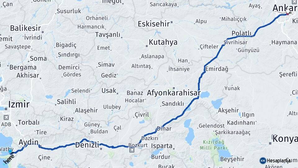 Aydın Kuşadası Güzelçamlı Ankara Arası Kaç Km - Yol Haritası