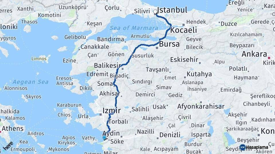 Aydın Kuşadası İstanbul Arası Kaç Km - Yol Haritası