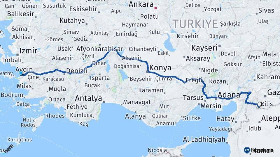 Aydın Kuşadası Kilis Arası Kaç Km - Yol Haritası