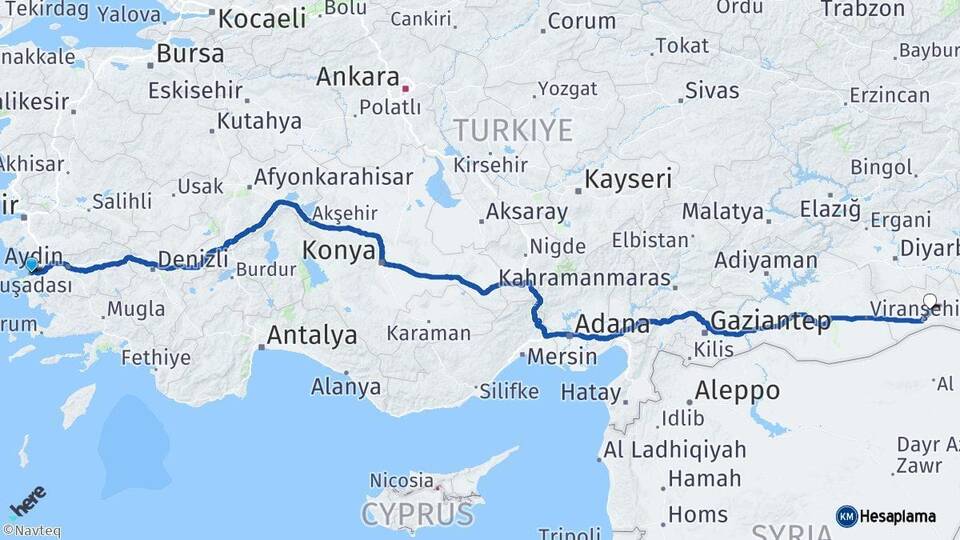 Aydın Kuşadası Mardin Arası Kaç Km - Yol Haritası