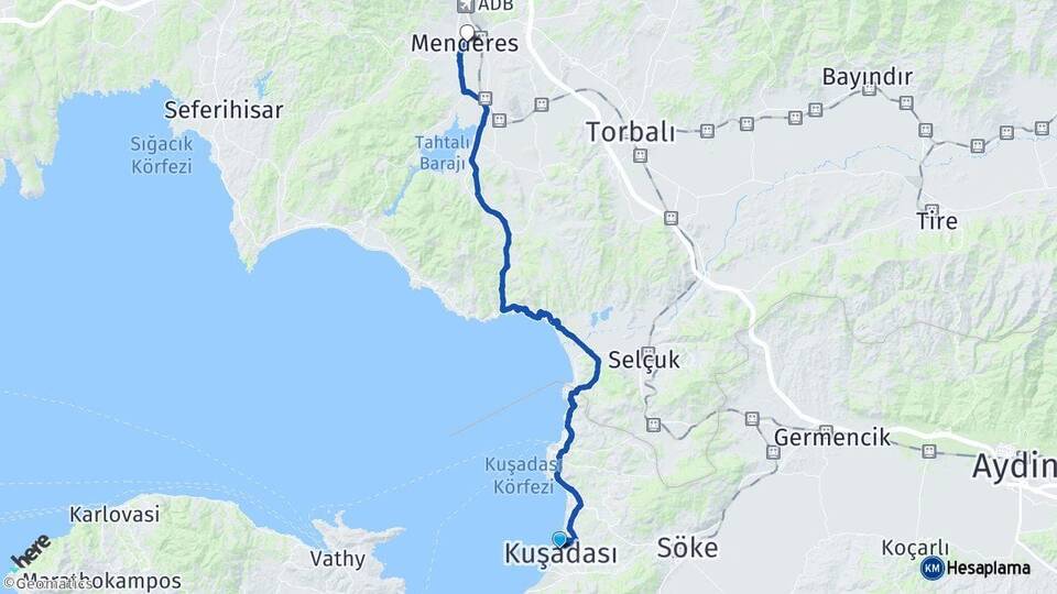 Aydın Kuşadası Menderes İzmir Arası Kaç Km - Yol Haritası