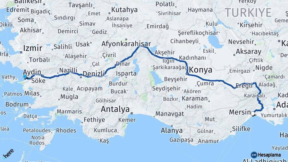 Aydın Kuşadası Mersin Arası Kaç Km - Yol Haritası