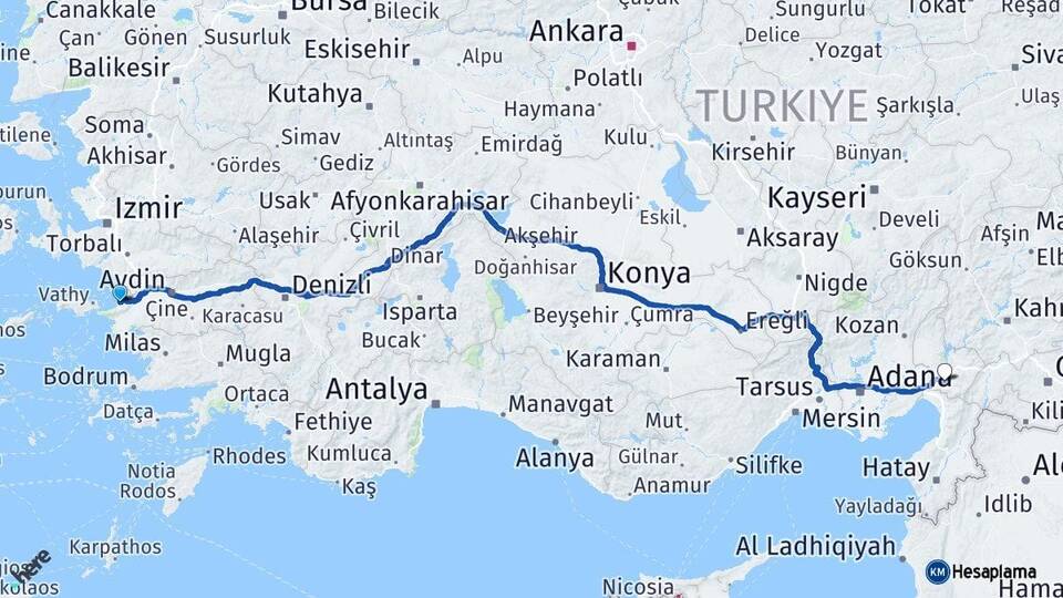 Aydın Kuşadası Osmaniye Arası Kaç Km - Yol Haritası