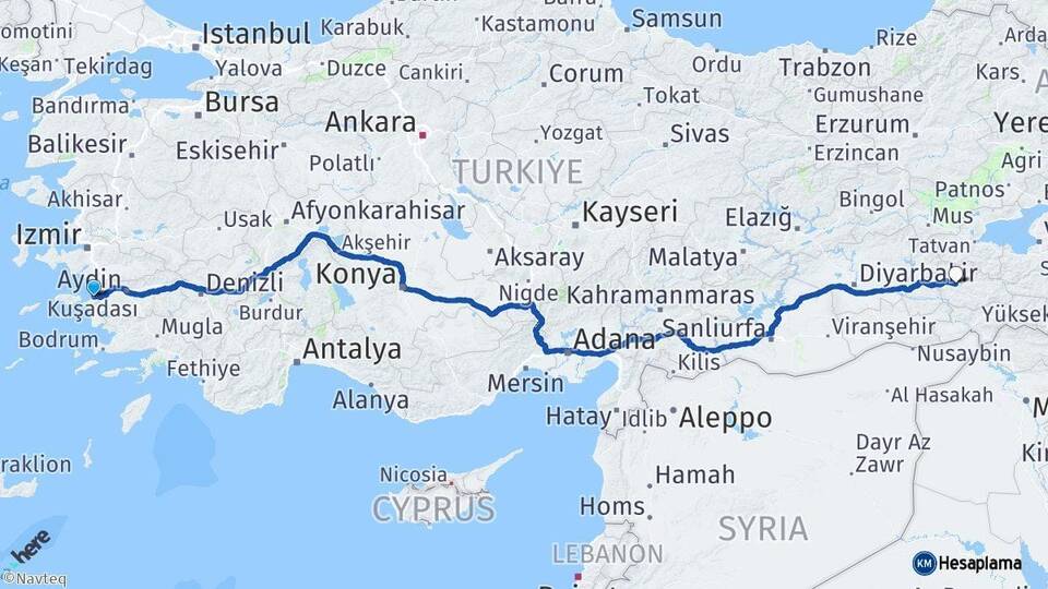 Aydın Kuşadası Siirt Arası Kaç Km - Yol Haritası
