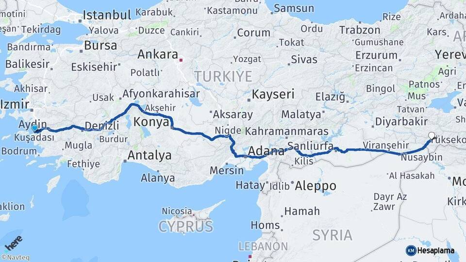 Aydın Kuşadası Şırnak Arası Kaç Km - Yol Haritası