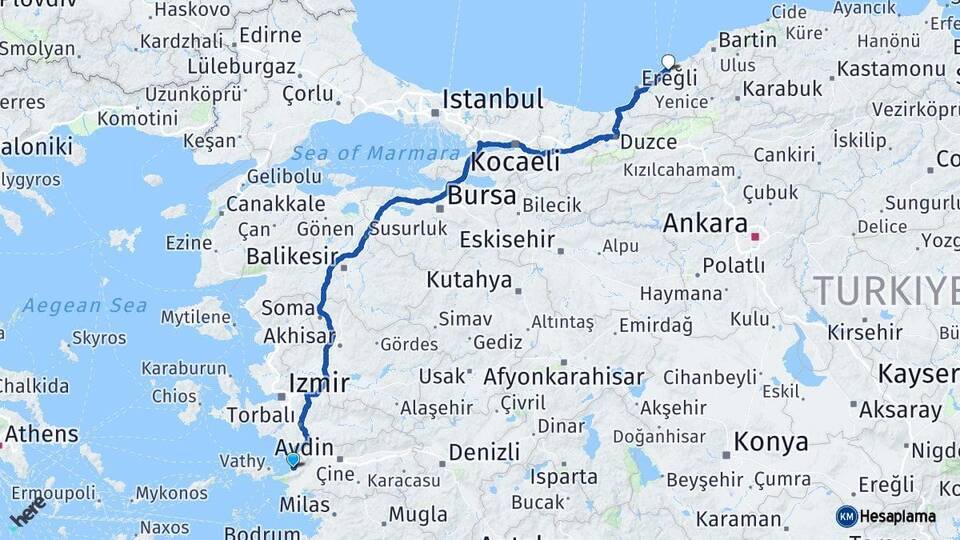 Aydın Kuşadası Zonguldak Arası Kaç Km - Yol Haritası