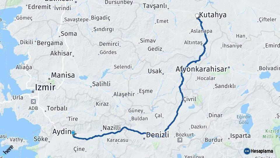 Aydın Kütahya Arası Kaç Km - Yol Haritası