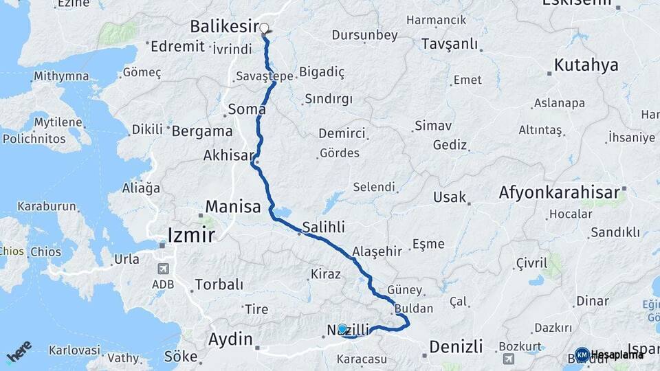 Aydın Kuyucak Balıkesir Arası Kaç Km - Yol Haritası