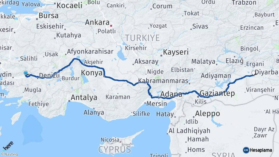 Aydın Kuyucak Diyarbakır Arası Kaç Km - Yol Haritası