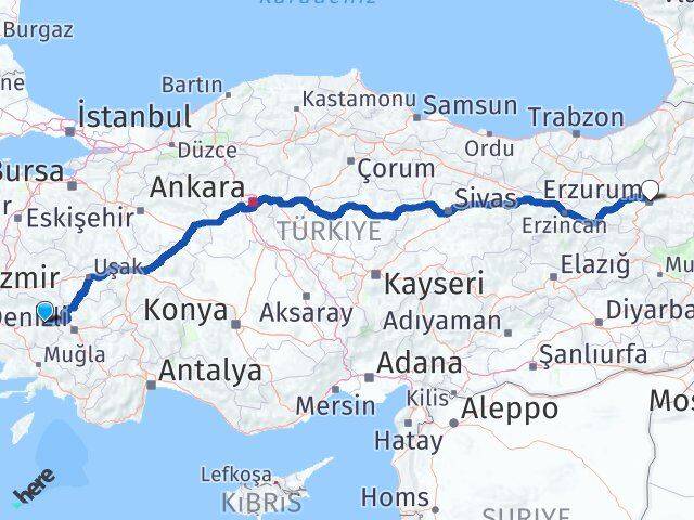 Aydın Kuyucak Erzurum Arası Kaç Km - Yol Haritası