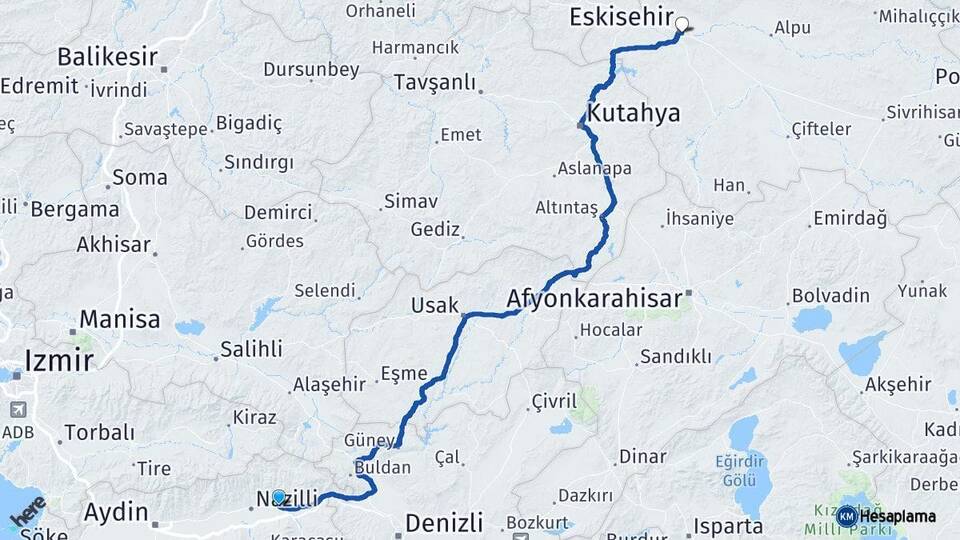 Aydın Kuyucak Eskişehir Arası Kaç Km - Yol Haritası