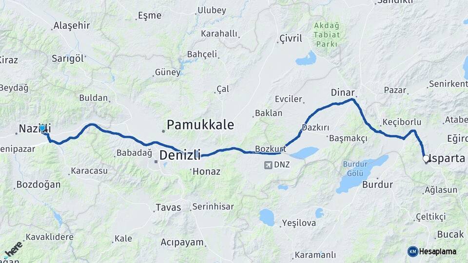 Aydın Kuyucak Isparta Arası Kaç Km - Yol Haritası