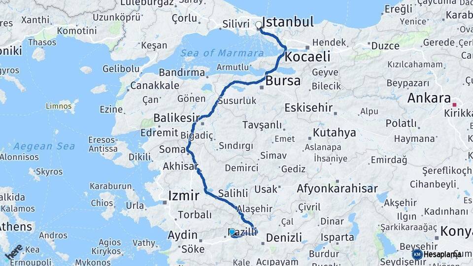 Aydın Kuyucak İstanbul Arası Kaç Km - Yol Haritası