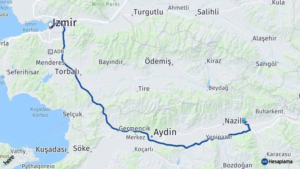 Aydın Kuyucak İzmir Arası Kaç Km - Yol Haritası