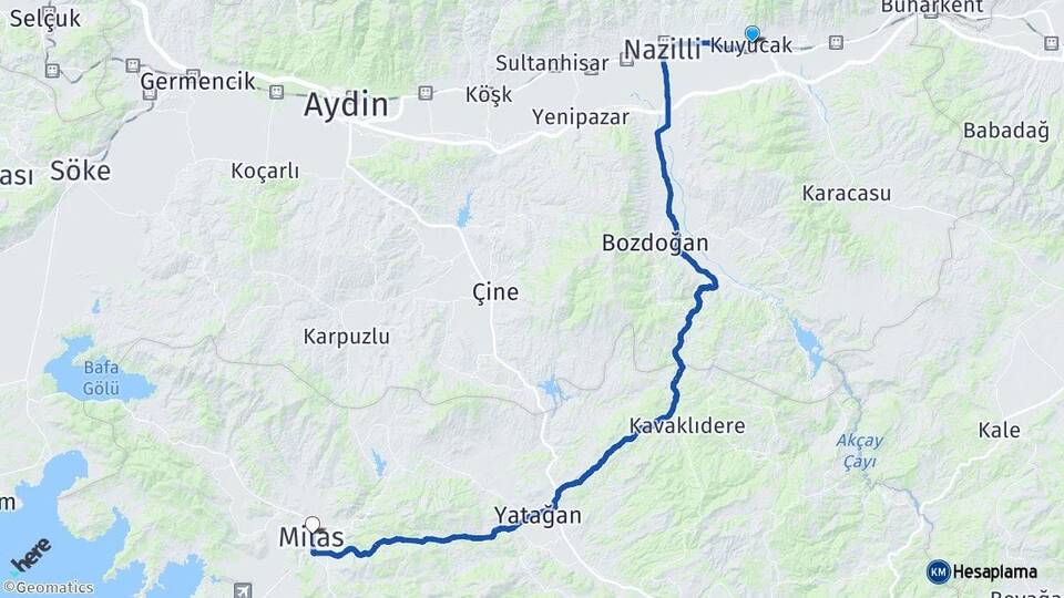 Aydın Kuyucak Milas Muğla Arası Kaç Km - Yol Haritası