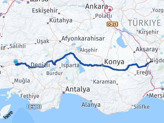 Aydın Kuyucak Niğde Arası Kaç Km - Yol Haritası