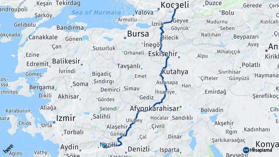 Aydın Kuyucak Sakarya Arası Kaç Km - Yol Haritası
