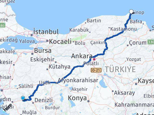 Aydın Kuyucak Sinop Arası Kaç Km - Yol Haritası
