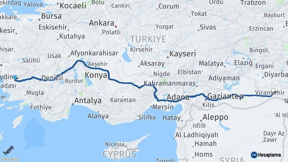 Aydın Mardin Arası Kaç Km - Yol Haritası