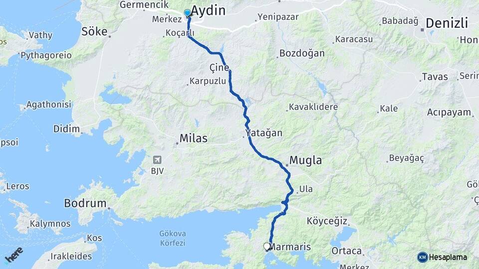 Aydın Marmaris Muğla Arası Kaç Km - Yol Haritası