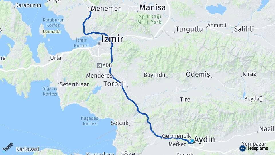 Aydın Menemen İzmir Arası Kaç Km - Yol Haritası