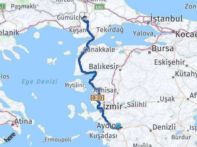 Aydın Meriç Arası Kaç Km - Yol Tarifi