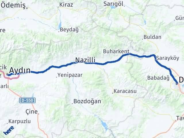 Aydın Merkezefendi Denizli Arası Kaç Km - Yol Haritası