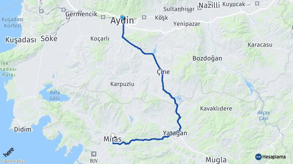 Aydın Milas Muğla Arası Kaç Km - Yol Haritası