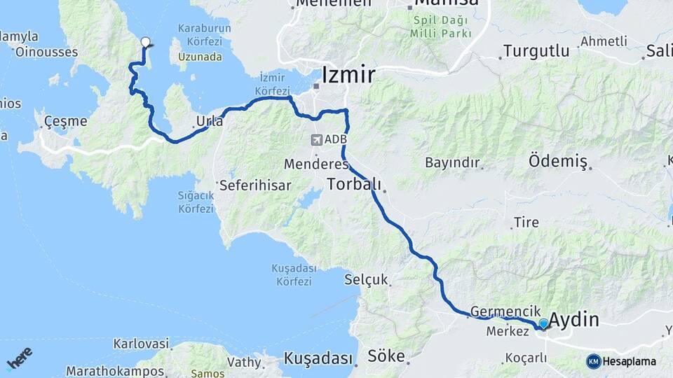 Aydın Mordoğan Karaburun İzmir Arası Kaç Km - Yol Haritası