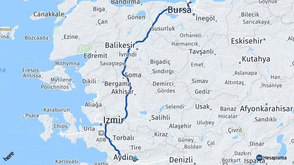 Aydın Mudanya Bursa Arası Kaç Km - Yol Haritası