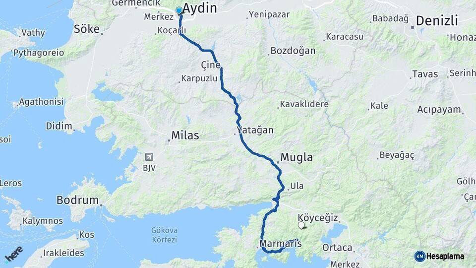 Aydın Muğla Arası Kaç Km - Yol Haritası