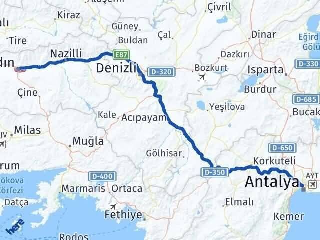 Aydın Muratpaşa Antalya Arası Kaç Km - Yol Haritası