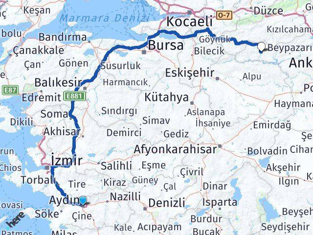 Aydın Nallıhan Ankara Arası Kaç Km - Yol Haritası