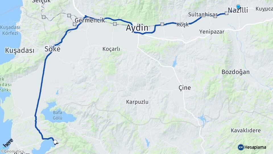 Aydın Nazilli Akbük Didim Arası Kaç Km - Yol Haritası