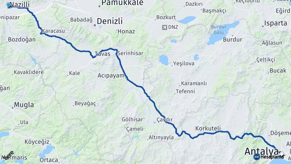 Aydın Nazilli Antalya Arası Kaç Km - Yol Haritası