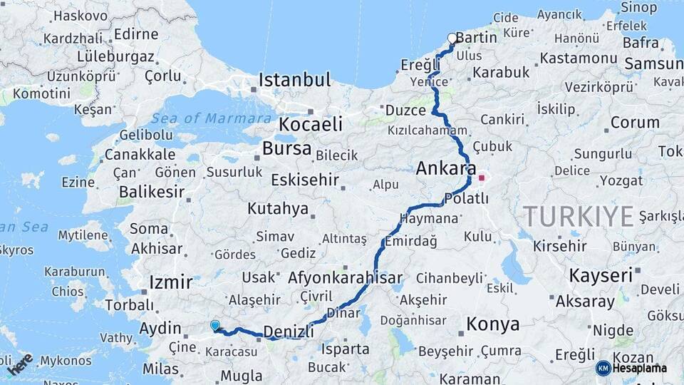 Aydın Nazilli Bartın Arası Kaç Km - Yol Haritası