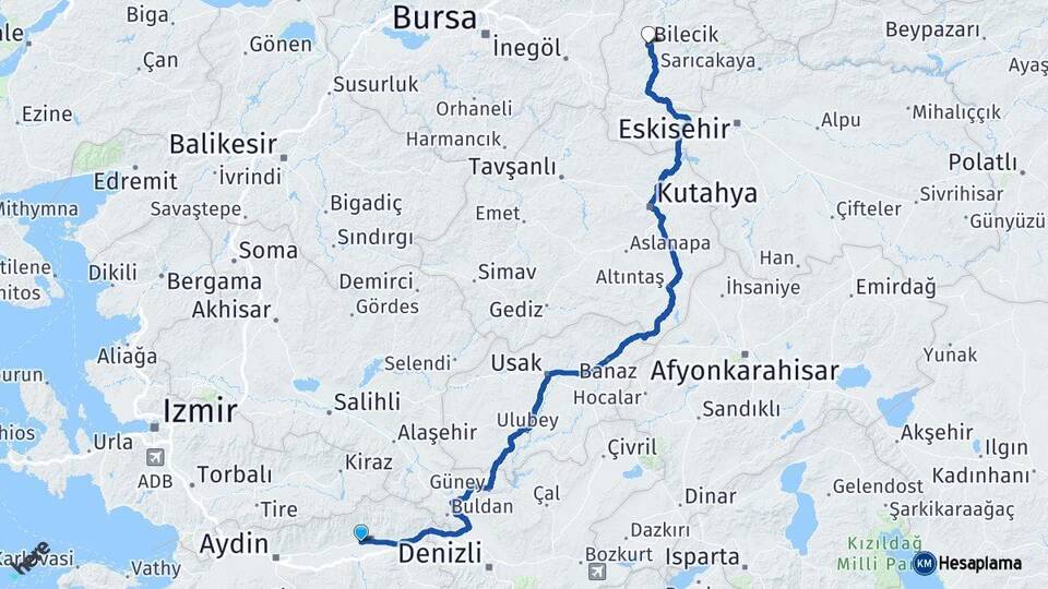 Aydın Nazilli Bilecik Arası Kaç Km - Yol Haritası