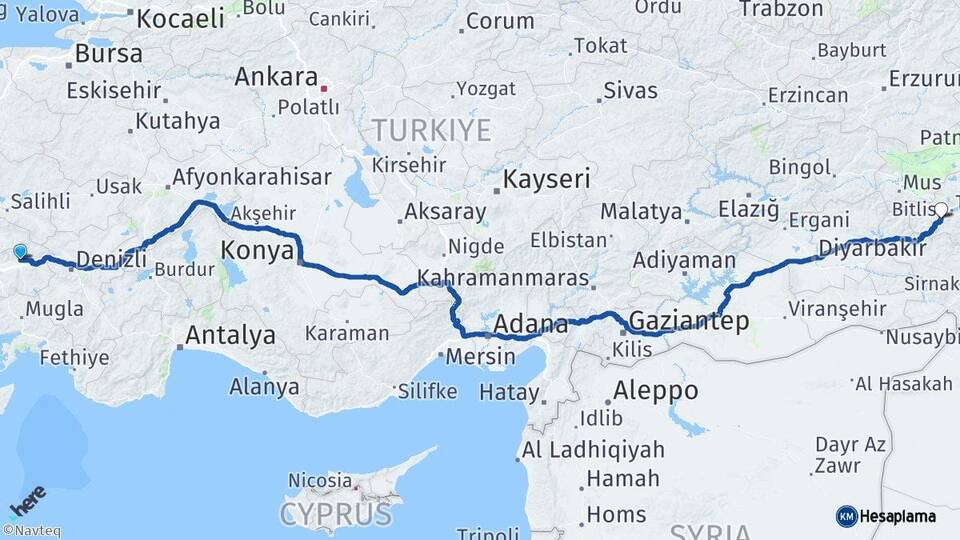 Aydın Nazilli Bitlis Arası Kaç Km - Yol Haritası