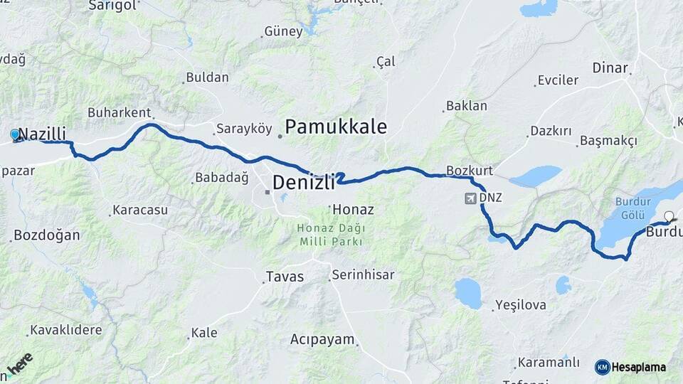 Aydın Nazilli Burdur Arası Kaç Km - Yol Haritası